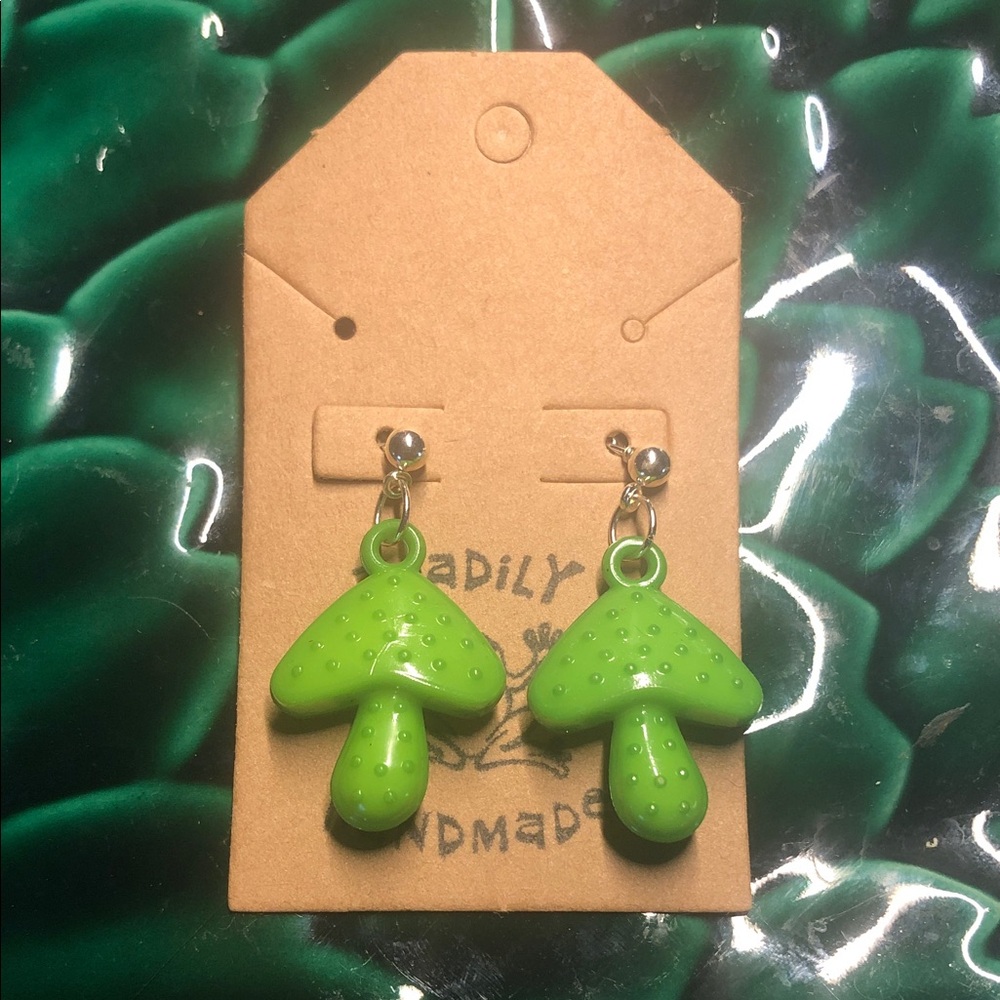 Vibrant Green Mushroom Earrings  - 3 for $25